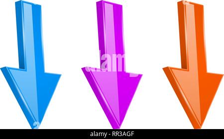 Colored arrows. Shiny 3d DOWN web icons Stock Vector