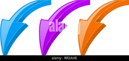 Colored arrows. Shiny 3d DOWN web icons Stock Vector