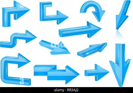 Set of blue arrows. Shiny 3d web icons Stock Vector