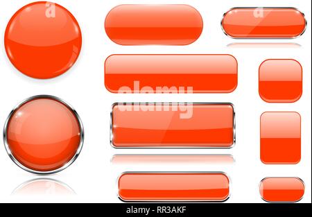 Orange glass buttons. Collection of 3d icons Stock Vector