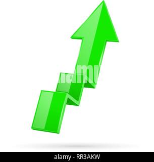 Green indication arrow. Moving up 3d financinal sign Stock Vector