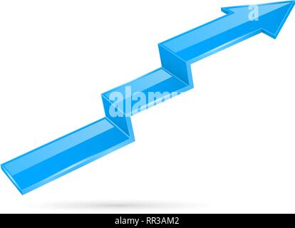 Blue indication arrow. Moving up 3d financinal sign Stock Vector