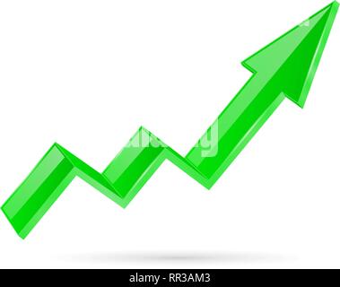 Green indication arrow. Moving up 3d financinal sign Stock Vector