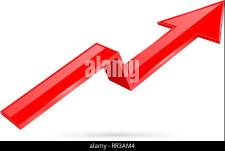 Red indication arrow. Moving up 3d financinal sign Stock Vector