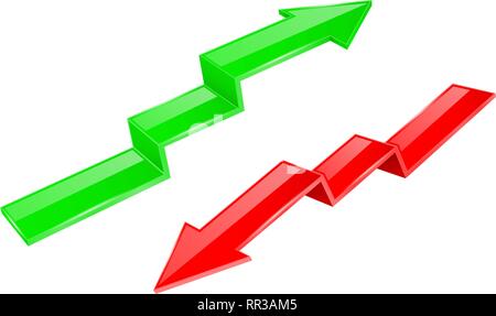 Up and Down arrows. 3d financinal indication graph signs Stock Vector
