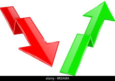 Up and Down arrows. 3d financinal indication graph signs Stock Vector
