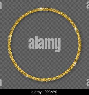 Gold Glitter Frame With Bland Shadows Isolated On Transparent  Background. Abstract Shiny Texture Circle Border. Golden Explosion Of Confetti. Vector  Stock Vector