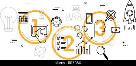 Line thin flat design illustration concept for business process Stock Vector