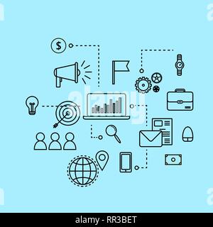 Modern outline flat business concept. E-mail marketing chart Stock Vector