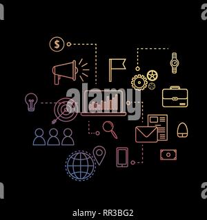 Modern outline flat business concept. E-mail marketing chart Stock Vector