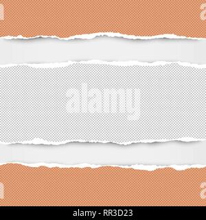 Torn squared white and orange horizontal paper are on white background with space for text. Vector illustration Stock Vector