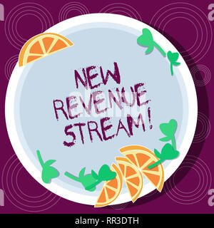 Word writing text New Revenue Stream. Business concept for money company receives selling particular product service Cutouts of Sliced Lime Wedge and  Stock Photo