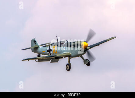 a Hispano Buchon Messerschmitts BF109s coming into land at Duxford England Stock Photo