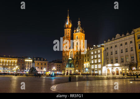 Krakow, Poland, February 16, 2019: St. Mary's Church at night in Krakow, Poland Stock Photo