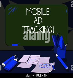 Handwriting text writing Mobile Ad Tracking. Concept meaning monitor brand perforanalysisce including advertising awareness Mounted Blank Color Blackb Stock Photo