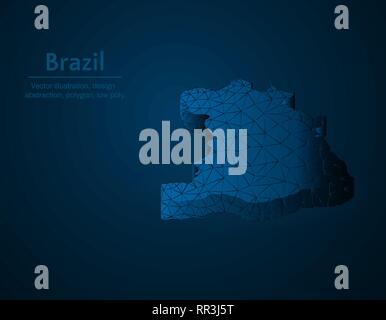 Brazil map low poly vector illustration, country of south america polygonal icon, isometric icon, ducation concept illustration, dark blue background Stock Vector