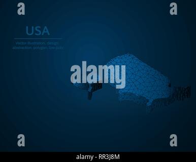 United States of America low poly vector illustration, USA map polygonal icon, isometric icon, ducation concept illustration, dark blue background Stock Vector