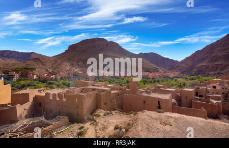 River area at M’Goun Valley – the Valley of the roses, where blossoms are harvested to make Rose Oil and other cosmetic products. Todra gorge Stock Photo