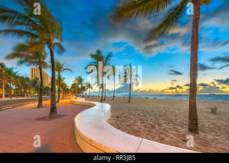 Fort Lauderdale, Florida, USA beach and life guard tower at sunrise. Stock Photo