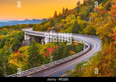 Grandfather Mountain, North Carolina, USA at Linn Cove Viaduct after sunset. Stock Photo