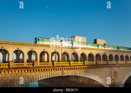 Bridge pont de Bercy in Paris with metro on it  Stock Photo