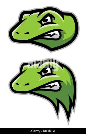 Green Gecko, Lizard, Reptile Head Logo Mascot Stock Vector