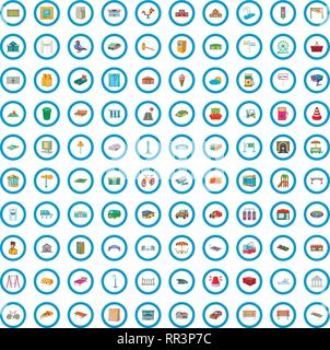 100 city element icons set, cartoon style Stock Vector