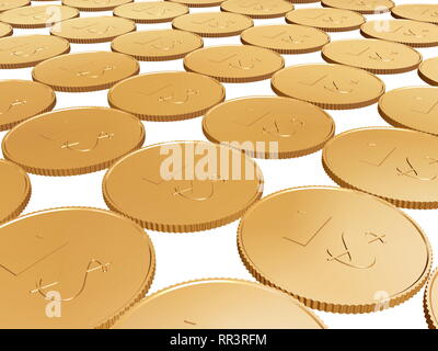 gold 1$ coin carpet on white background Stock Photo