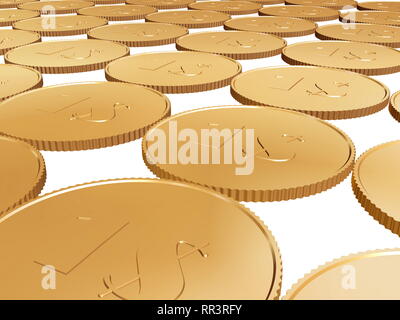 gold 1$ coin carpet on white background Stock Photo
