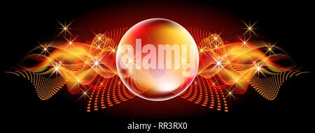 Glowing background with neon bubbles and fire flame Stock Vector