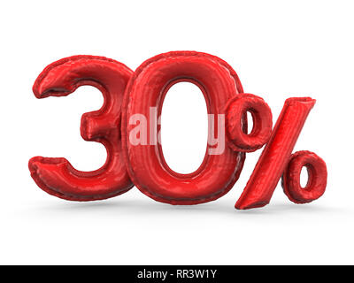 Red thirty percent made of inflatable balloons. Percent set. 3D rendering Stock Photo