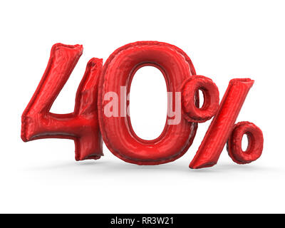 Red forty percent made of inflatable balloons. Percent set. 3D rendering Stock Photo