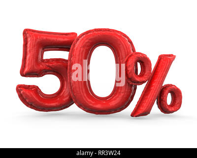 Red fifty percent made of inflatable balloons. Percent set. 3D rendering Stock Photo