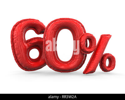 Red sixty percent made of inflatable balloons. Percent set. 3D rendering Stock Photo