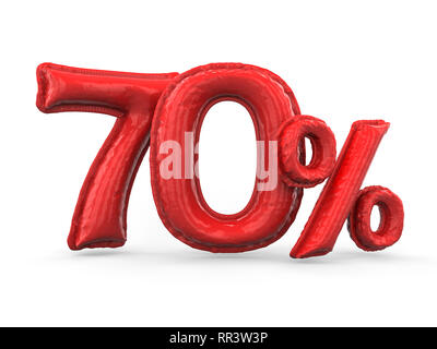 Red seventy percent made of inflatable balloons. Percent set. 3D rendering Stock Photo