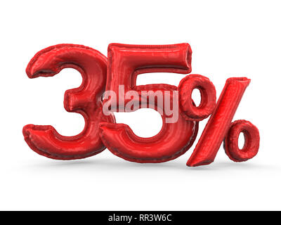 Red thirty five percent made of inflatable balloons. Percent set. 3D rendering Stock Photo