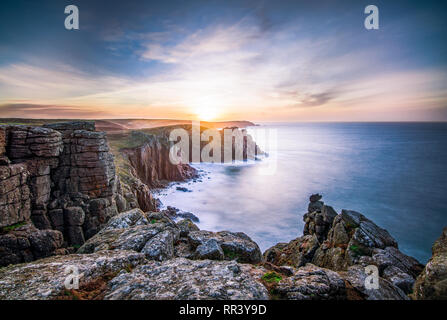 Pordenack Point Sunrise Land's End Cornwall United Kingdom 2018 12 17 Stock Photo