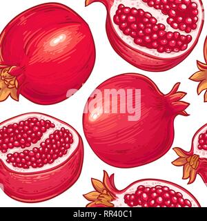 pomegranate vector pattern on white background Stock Vector