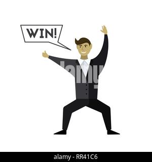 Happy the man to win. Speech Bubble. Vector illustration Stock Vector