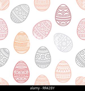 Seamless pattern of colorful easter egg vector flat icons painted in traditional style. Stock Vector