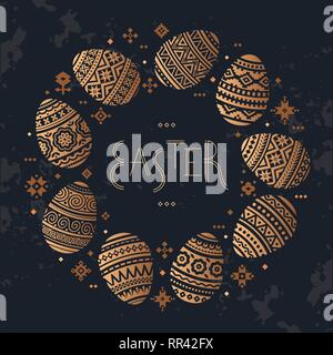 The circular template of Easter egg vector flat icons painted in traditional style. Eggs vector. Easter eggs for Easter holidays design. Stock Vector