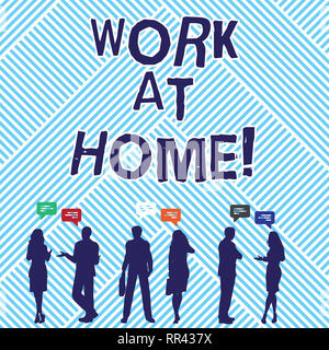 Text sign showing Work At Home. Conceptual photo Freelance job working on your house convenient technology Stock Photo
