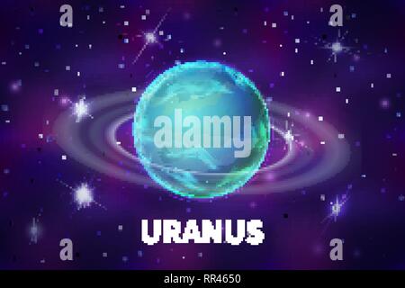 Bright realistic Uranus planet on colorful deep space background with bright stars and constellations Stock Vector