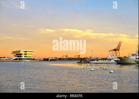 darsena of puerto de valencia with boats and modern building Stock Photo