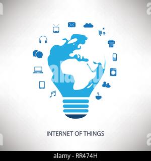 Internet Of Things Concept Design With Various Media Icons - Cloud Computing, IoT, IIoT, Home Entertainment, Global Network, Connections Vector Stock Vector