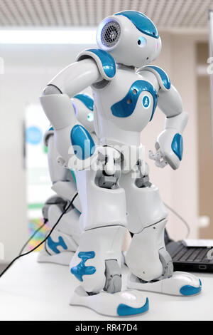 St. Petersburg, Russia - February 18, 2019: Programmable humanoid robot NAQ on the exhibition dedicated to 120th anniversary of Peter the Great Saint- Stock Photo