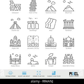 Landmarks line icons signs set. Design collection of Monuments, Statues ...