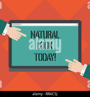 Handwriting text writing Natural Look Today. Concept meaning not made or caused by showing or chemical substance Hu analysis Hands from Both Sides Poi Stock Photo