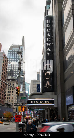 New York City, United States - November 17 2018:   The entrance to the Broadway Theatre showing King Kong, on Broadway Stock Photo