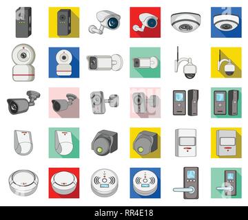 dome,motion,outdoor,computer,safety,antenna,wall,intercom,round,detector,key,sensor,electronic,watching,digital,area,wireless,record,call,smoke,card,warning,device,concept,private,house,bell,cctv,camera,security,system,surveillance,guard,observe,video,cam,control,set,collection,vector,icon,web,logo,illustration,design,isolated,symbol,sign,cartoon,flat,color Vector Vectors , Stock Vector